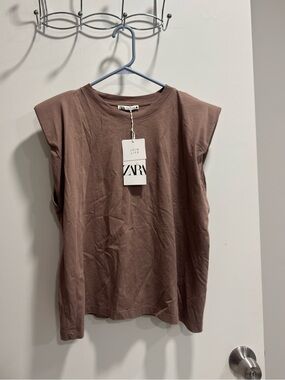 NWT Brown Avant Garde Casual Every Day Cotton Zara Top
